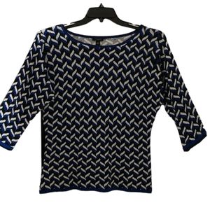 Ann Taylor Navy and White Patterned Blouse